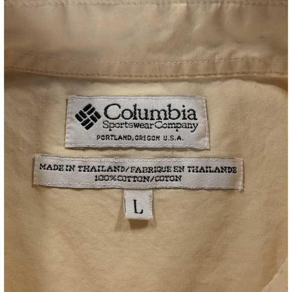 Columbia Shirt Men's Large Button Down Short Sleeve Pockets Yellow 100% Cotton - Picture 3 of 7